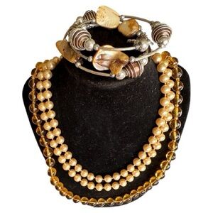 Elegant Gold and Silver Beaded Necklace Set